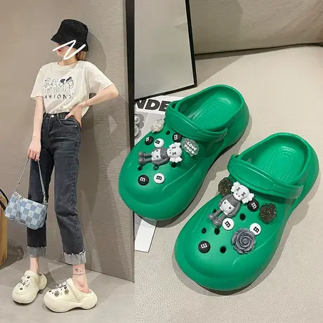 洞洞鞋女夏季时尚外穿卡通玩偶松糕增高包头厚底防滑沙滩两穿凉拖商品大图