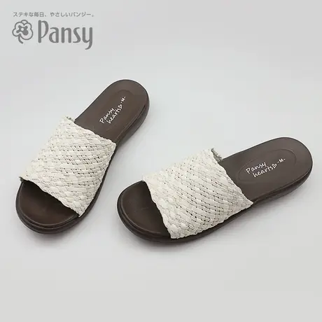 Pansy日本女士拖鞋夏季柔软舒适平底女凉拖鞋纯色编织一字拖鞋商品大图