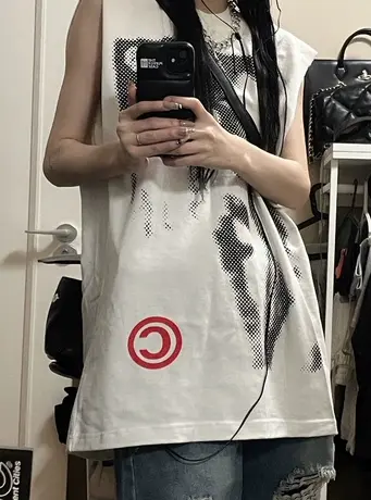 美式复古纯棉吊带运动坎肩背心无袖t恤女夏季外穿篮球服宽松上衣图片