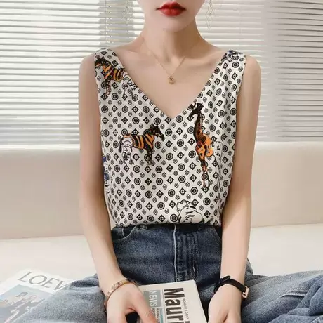真丝吊带背心女冰丝美背白色黑色内搭打底缎面桑蚕丝上衣夏季v领商品大图