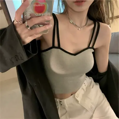 针织小吊带背心女带胸垫秋冬内搭短款美背性感辣妹网红打底上衣潮商品大图