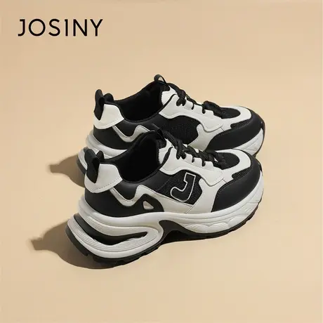 Josiny/卓诗尼厚底黑色老爹鞋女2024新款春季百搭炸街松糕女鞋子商品大图