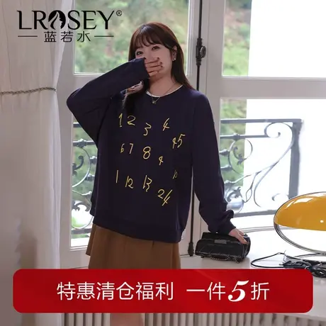 蓝若水大码遮肚子宽松数字印花卫衣春季新款显瘦炸街胖MM小众上衣商品大图