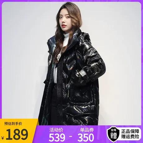 雪中飞年冬季连帽羽绒服女亮面中长款休闲加厚保暖潮流外套图片