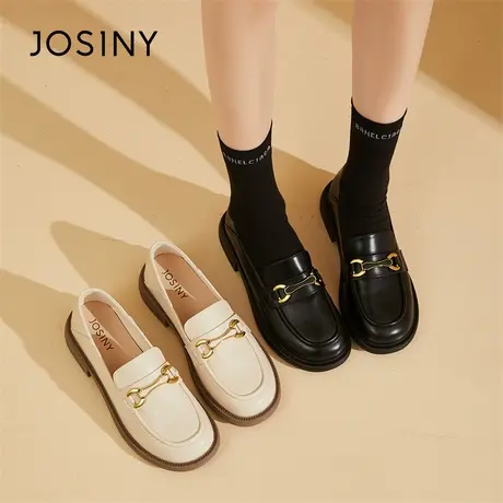 Josiny/卓诗尼女鞋2024新款黑色小皮鞋一脚蹬通勤鞋英伦风乐福鞋商品大图