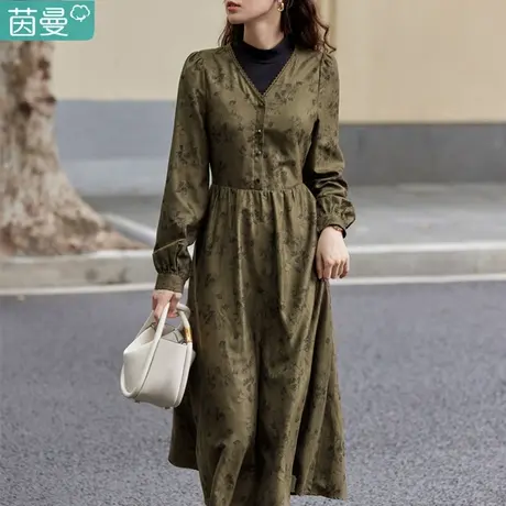 茵曼复古针织假两件连衣裙女装秋装2023年新款长袖打底裙收腰长裙商品大图