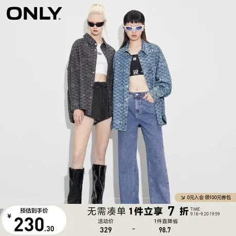 ONLY奥莱夏季新品潮流宽松满印休闲长袖牛仔衬衫女商品大图