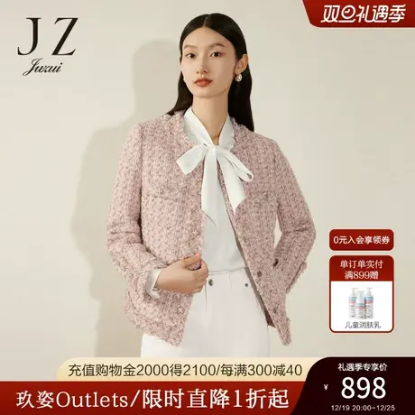 【小香风系列】JZ玖姿圆领鹅绒羽绒服女2022冬季新款短款长袖外套商品大图