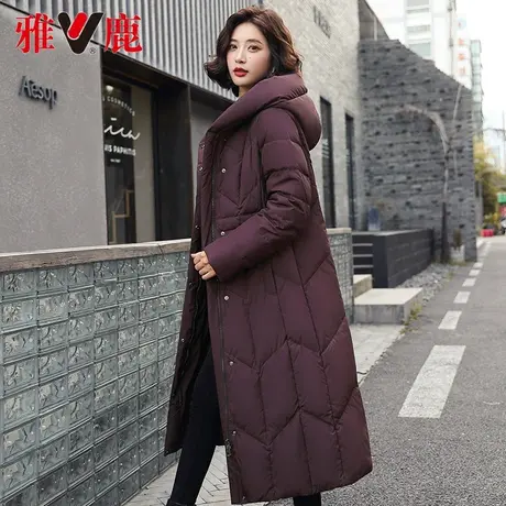 雅鹿连帽羽绒服女中长款2022冬季新款时尚休闲宽松保暖外套高端潮商品大图