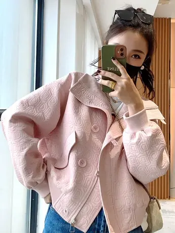 韩版格纹短外套女2023年春季新款气质百搭小个子外穿上衣方领夹克图片