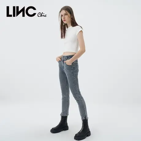 商场同款LINC金羽杰2023年秋季新款复古洗水束腰小脚裤牛仔长裤女商品大图