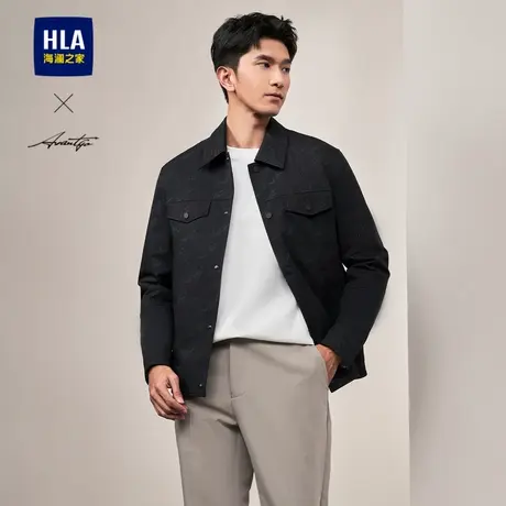HLA/海澜之家轻商务时尚系列夹克2024春夏新款翻领满身印花外套男商品大图