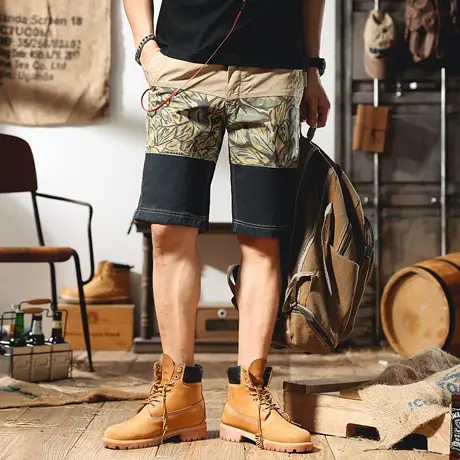 潮牌撞色拼接休闲短裤男潮流宽松直筒五分裤夏季薄款百搭5分中裤商品大图