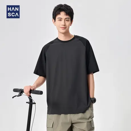 hansca 速干凉感短袖t恤男2025年夏季运动户外撞色插肩袖圆领体恤商品大图