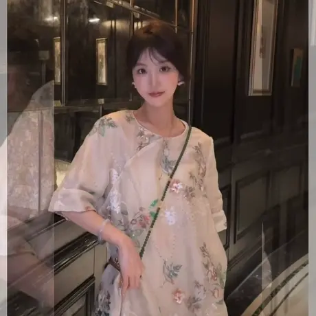 爵莱菲大码新中式国风唐装刺绣改良旗袍裙超好看轻熟风气质连衣裙商品大图
