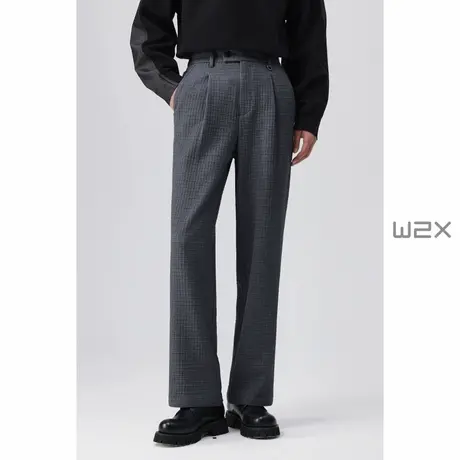 w2x2024新款春秋季棱织提花休闲裤男直筒宽松垂坠感小西裤长裤子商品大图