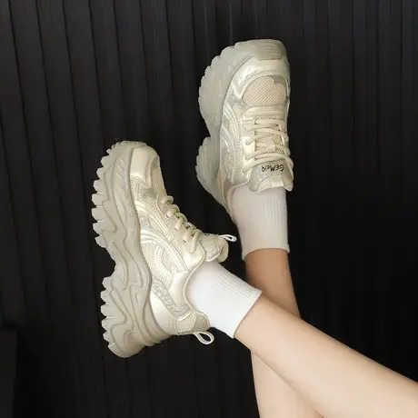 戈美其松糕厚底老爹鞋女款2025新款夏季显脚小女鞋网面透气运动鞋商品大图