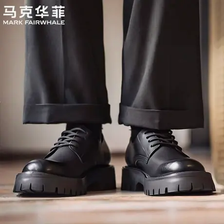 马克华菲官方旗舰店皮鞋男款春季真皮正品高档品牌增高厚底德比鞋商品大图