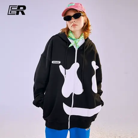 【不上】ER笑脸大logo情侣卫衣春秋新款拉链开衫上衣国潮情侣装连商品大图