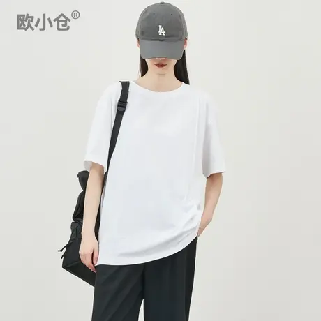 OXC/欧小仓立体褶缝设计感小众圆领短袖T恤 中性风宽松落肩五分袖图片