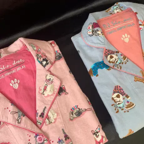 新品！韩系秋冬款双面磨毛全棉西装领长袖长裤睡衣套装少女家居服商品大图