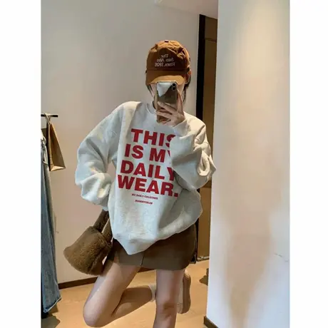 美式hiphop字母套头卫衣女2025秋冬季宽松小众设计感加绒加厚上衣商品大图
