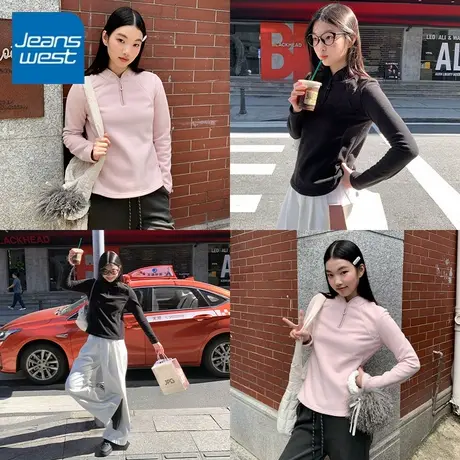 KV真维斯半开领抓绒卫衣女2025新款冬季小个子加绒加厚保暖外套女商品大图