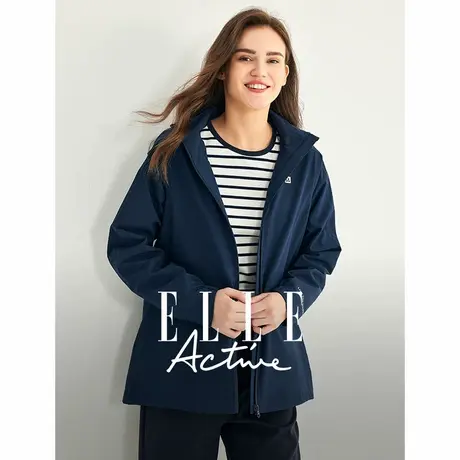 【团】ELLE Active户外防风外套女2024秋季新款中长款连帽风衣商品大图