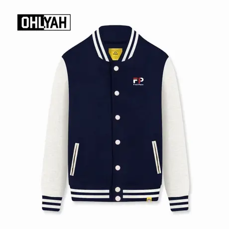 Ohlyah品牌美式潮流字母印花棒球服男女款学院风休闲卫衣外套纯棉商品大图