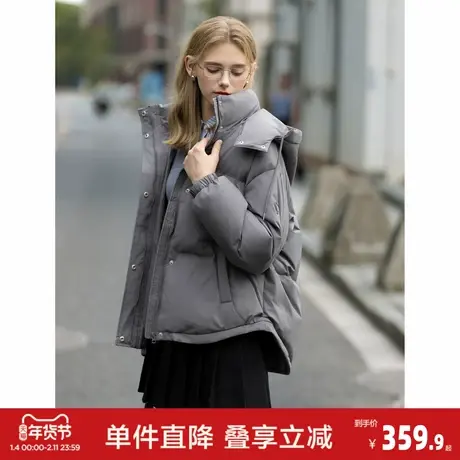 唐狮2026秋冬款羽绒服女连帽下摆弧形袖子爱心短款羽绒服高级感商品大图