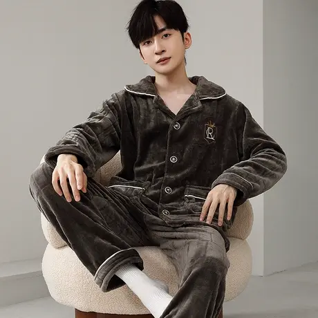 睡衣男冬季珊瑚绒冬款加绒加厚2023新款秋冬法兰绒家居服男士套装商品大图