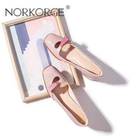 文艺粉紫色蝴蝶结一脚蹬显瘦单鞋女鞋商品大图