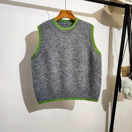学院风针织马甲背心女秋冬新款宽松圆领叠穿休闲百搭无袖毛衣坎肩商品大图
