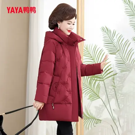 鸭鸭羽绒服女2023年新款中老年中长款连帽休闲时尚妈妈装C图片