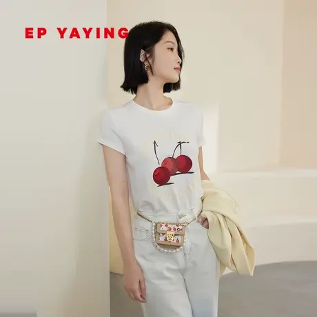 EP YAYING雅莹女装 樱桃印花弹力正肩T恤短袖 商场同款5316A图片