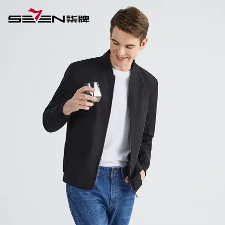 柒牌男装棒球领夹克男2022秋季新款时尚休闲防风黑色印花茄克外套图片