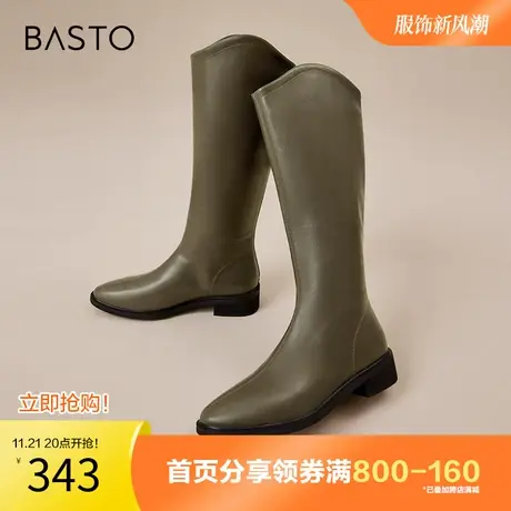 百思图奥莱2023冬季新款时尚简约时装靴粗跟尖头女长靴MD603DG3图片