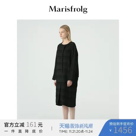 Marisfrolg玛丝菲尔纯羊毛2020年冬季新款黑色条纹长袖连衣裙裙子图片