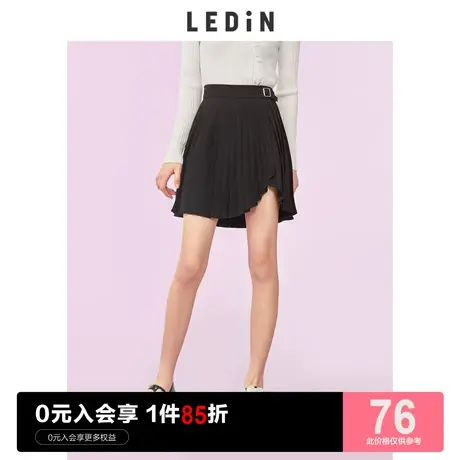 【清仓】乐町不规则百褶裙春夏新款黑色半身裙女装短款黑色甜酷图片