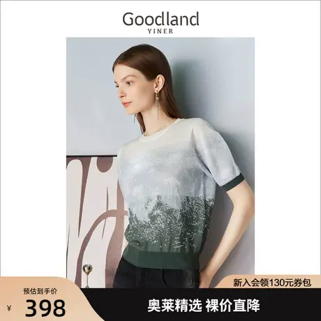音儿美地女装2023夏季新款优雅法式渐变短袖圆领针织衫套头商品大图