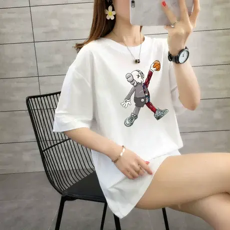 短袖t恤女2024新款韩版宽松大码学生百搭ins潮夏女装白色半袖上衣商品大图