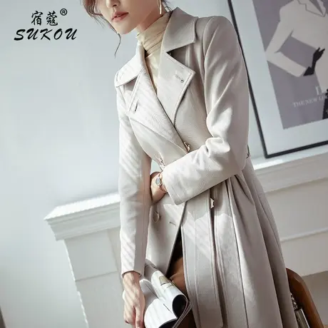 米白色设计感风衣女中长款2024春秋新款气质修身大衣减龄百搭外套商品大图
