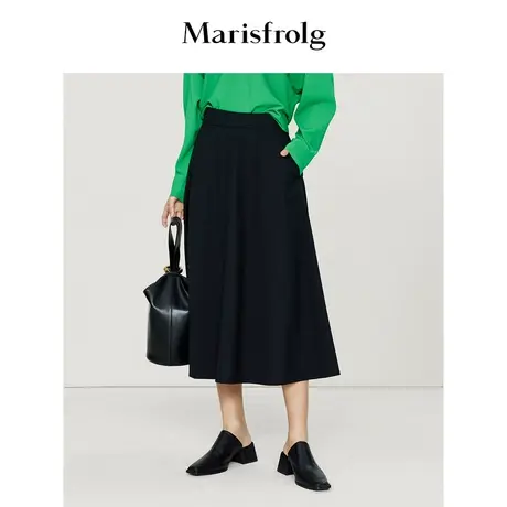 【科技羊毛面料】玛丝菲尔23春装新款A字黑色高腰半身裙伞裙女商品大图