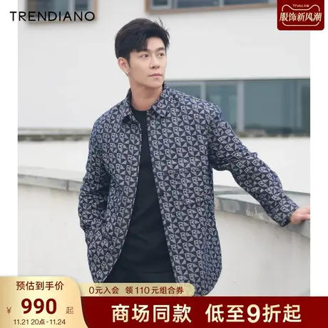 TRENDIANO官方复古字母提花宽松牛仔衬衫外套2023新款冬季商品大图