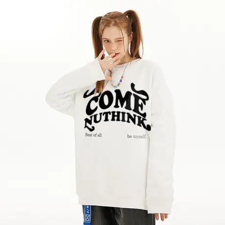 Nuthink美式无帽大码卫衣春季潮牌男国潮加肥加大宽松潮流上衣潮商品大图