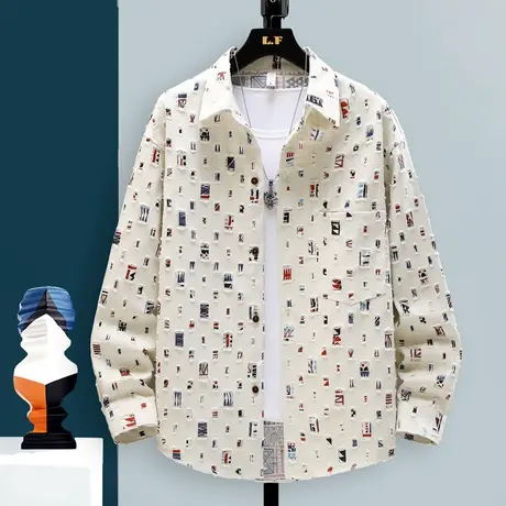 设计感潮流网红破洞衬衫男学生纯棉潮牌港风帅气长袖衬衣夹克外套商品大图