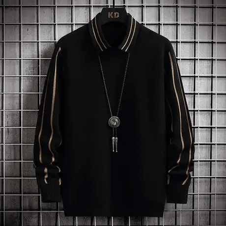 春秋冬季假两件毛衣男潮流衬衫领帅气针织打底衫秋装有带领上衣服商品大图