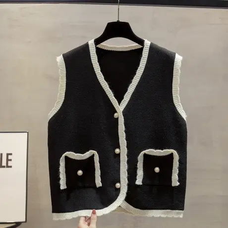 v领小香风针织开衫马甲背心女2023秋装新款宽松外穿马夹毛衣坎肩商品大图