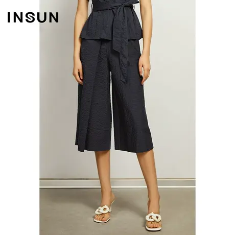 INSUN恩裳夏季棉质七分阔腿裤小个子图片