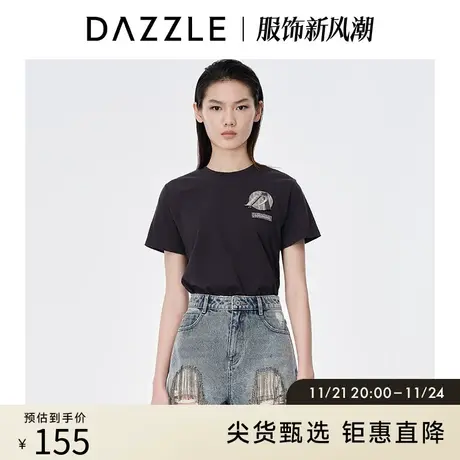DAZZLE地素奥莱 黑色字母LOGO运动短袖t恤女2D2B3391A图片